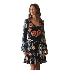 Cooper St Floral Mini Dress Black V-Neck Bell Sleeve Fit & Flare Boho Party USA